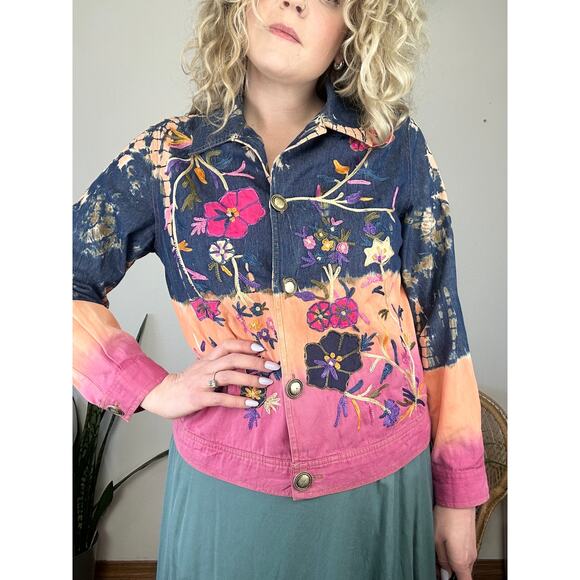 90s Boho Tie Dye Embroidered Jacket - Picture 2 of 10